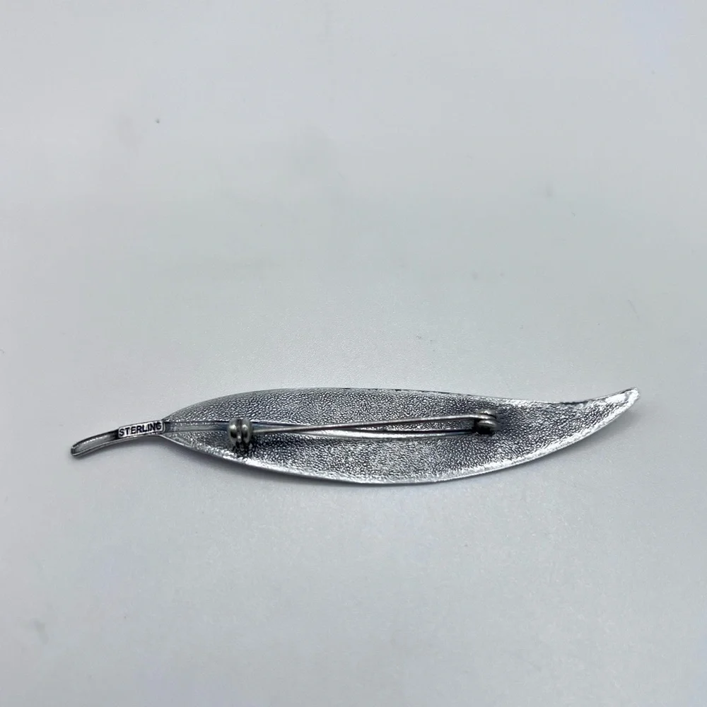 Vintage Sterling Silver Leaf Brooch Minimalist Nature Design